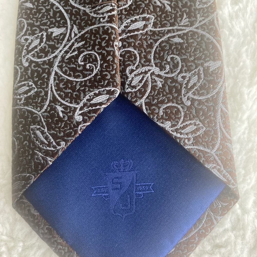 100% Silk Tie Mens Sean Jean Brown Blue Vines Lime New - Picture 3 of 5